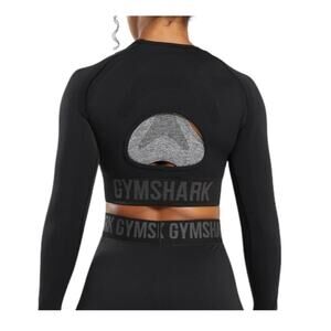 Gymshark XS black flex sports long sleeve crop top active TLS2 3171